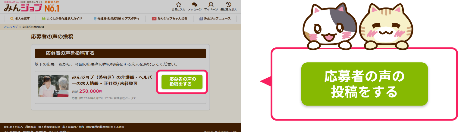 応募者の声投稿ページ画面